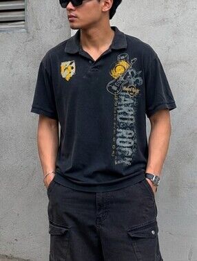 Vintage Hard Rock Cafe Graphic Polo Shirt Men’s XL 100% Cotton Rock